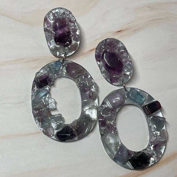 Laboradite & Mirrored Glass Earrings| Handmade - Picture 4 of 6